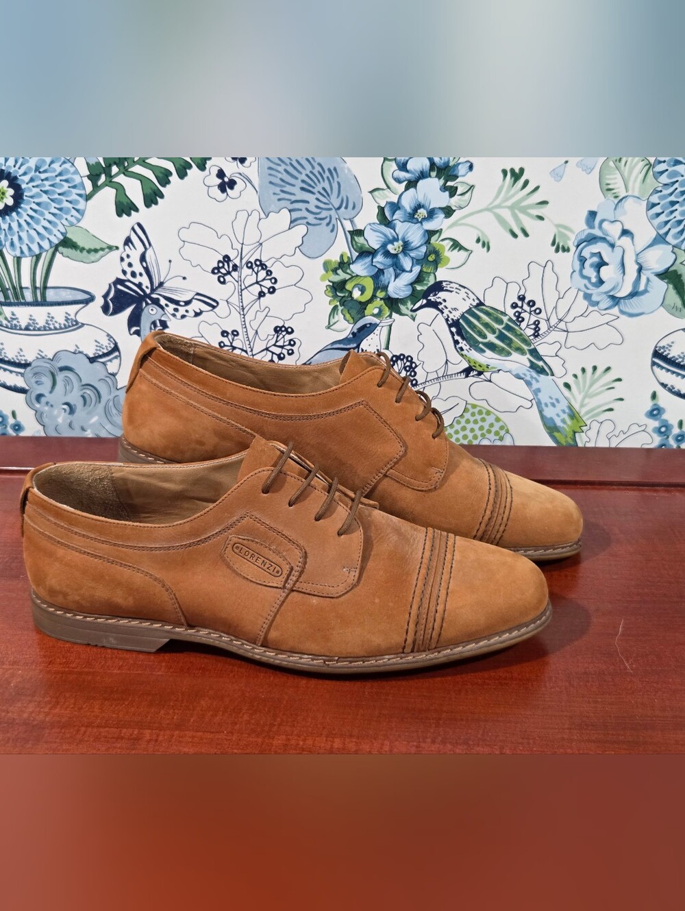 Vintage LORENZI Italy Leather Oxfords Derby Shoes Camel Brown Men's Size 42 9